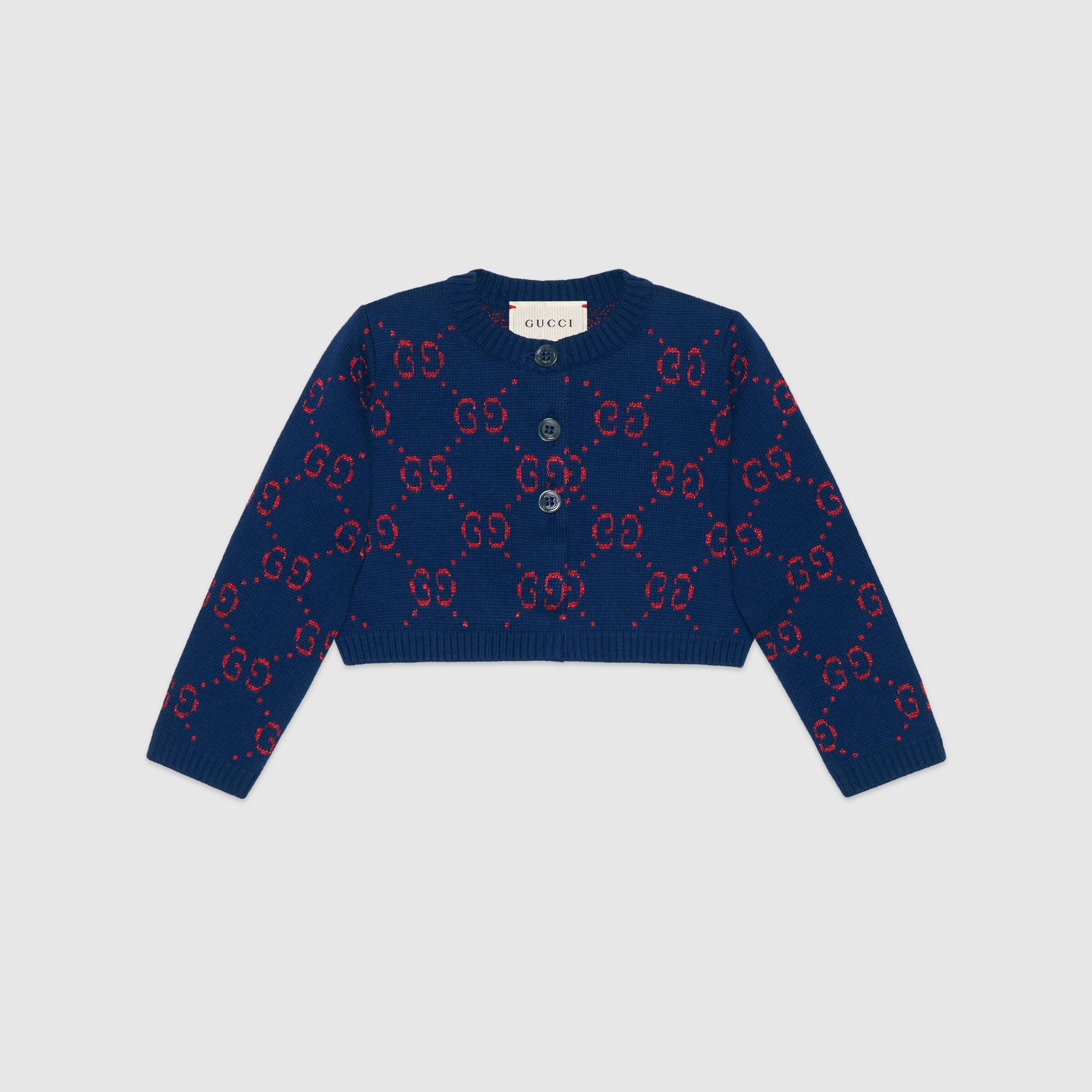 Baby Girls Blue & Red GG Cotton Cardigan