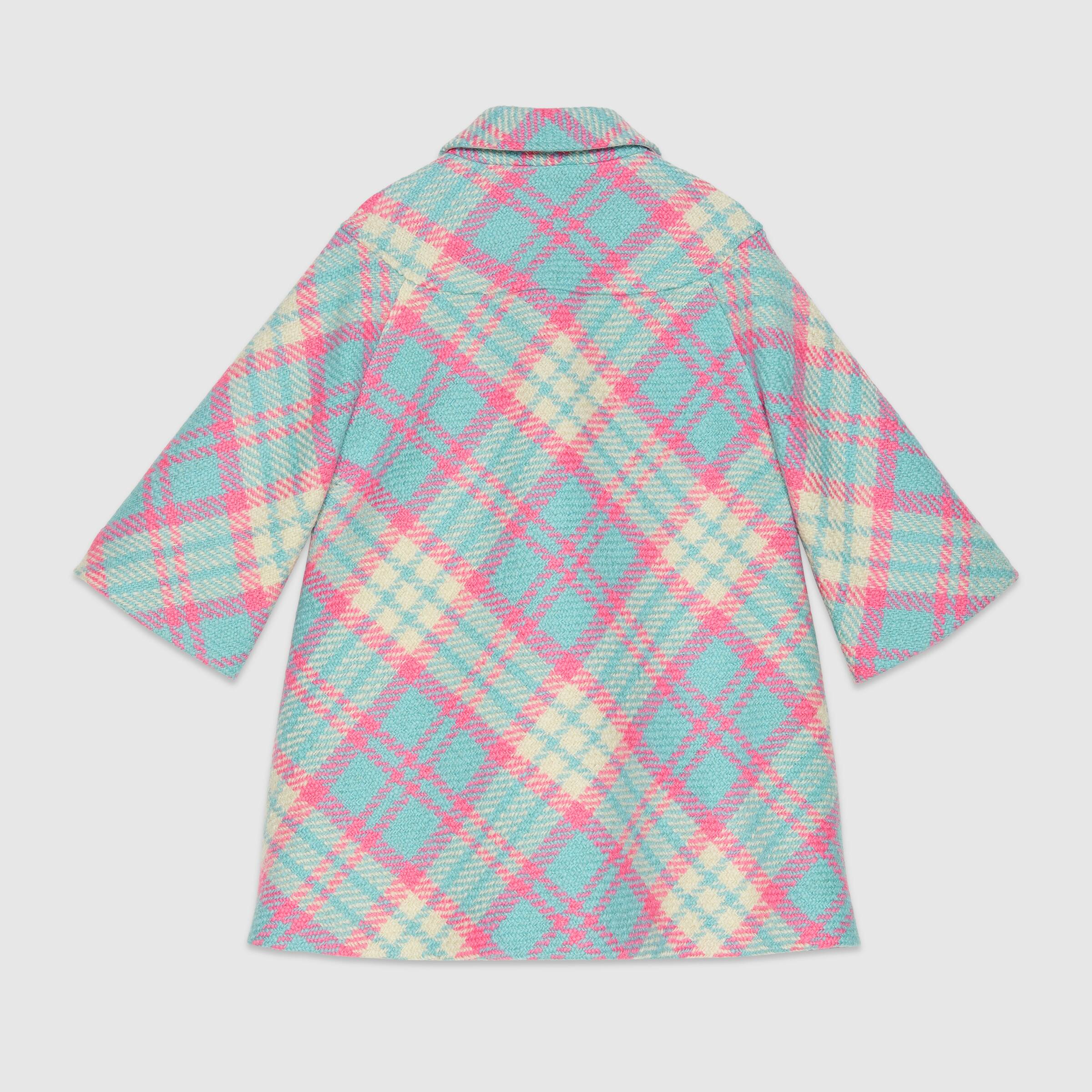 Girls Pink & Light Blue Check Wool Coat