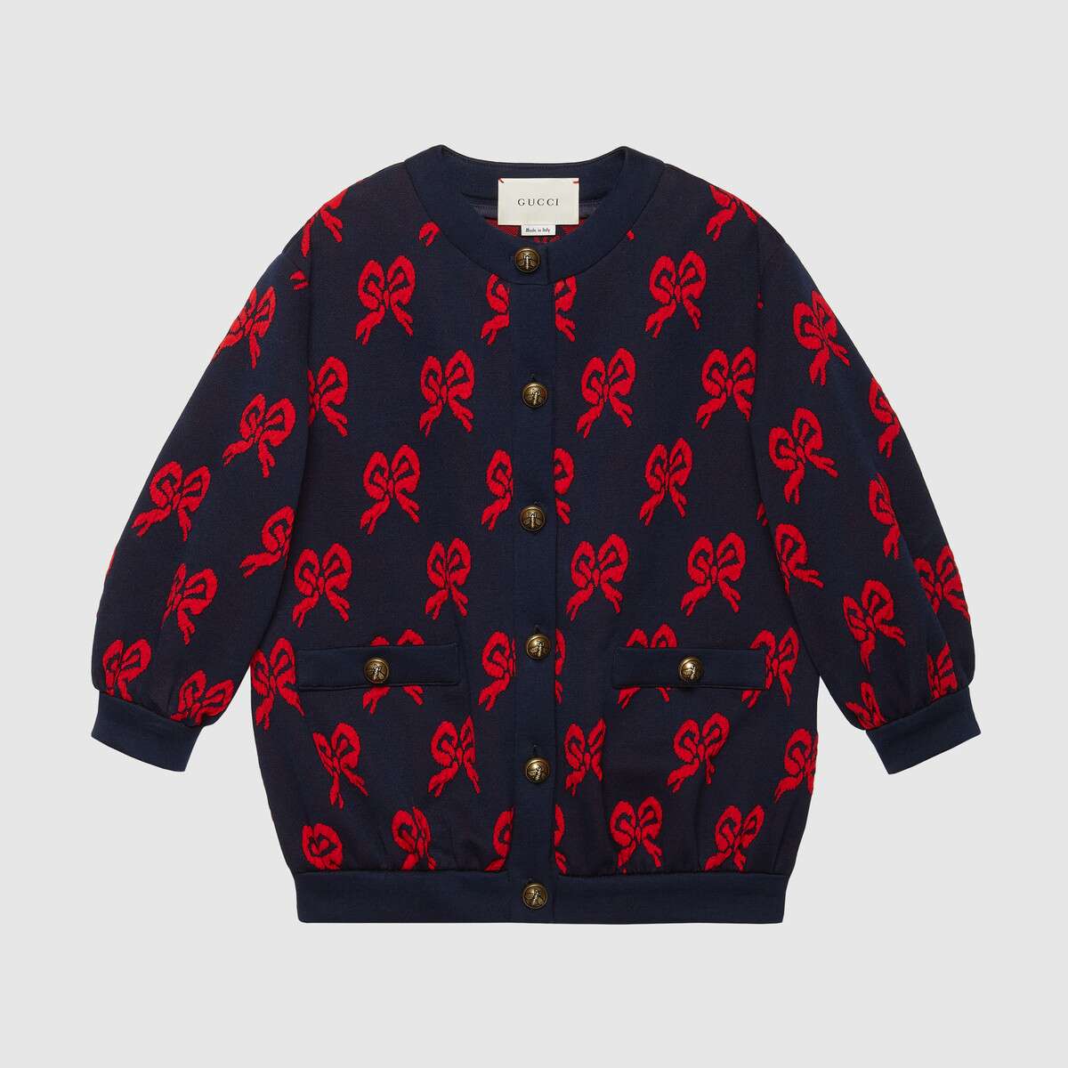 Girls Blue & Red Bow Cotton Jacket