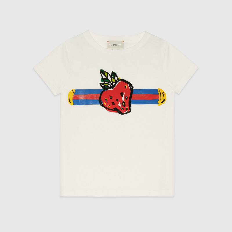 Girls White Printed Cotton T-shirt