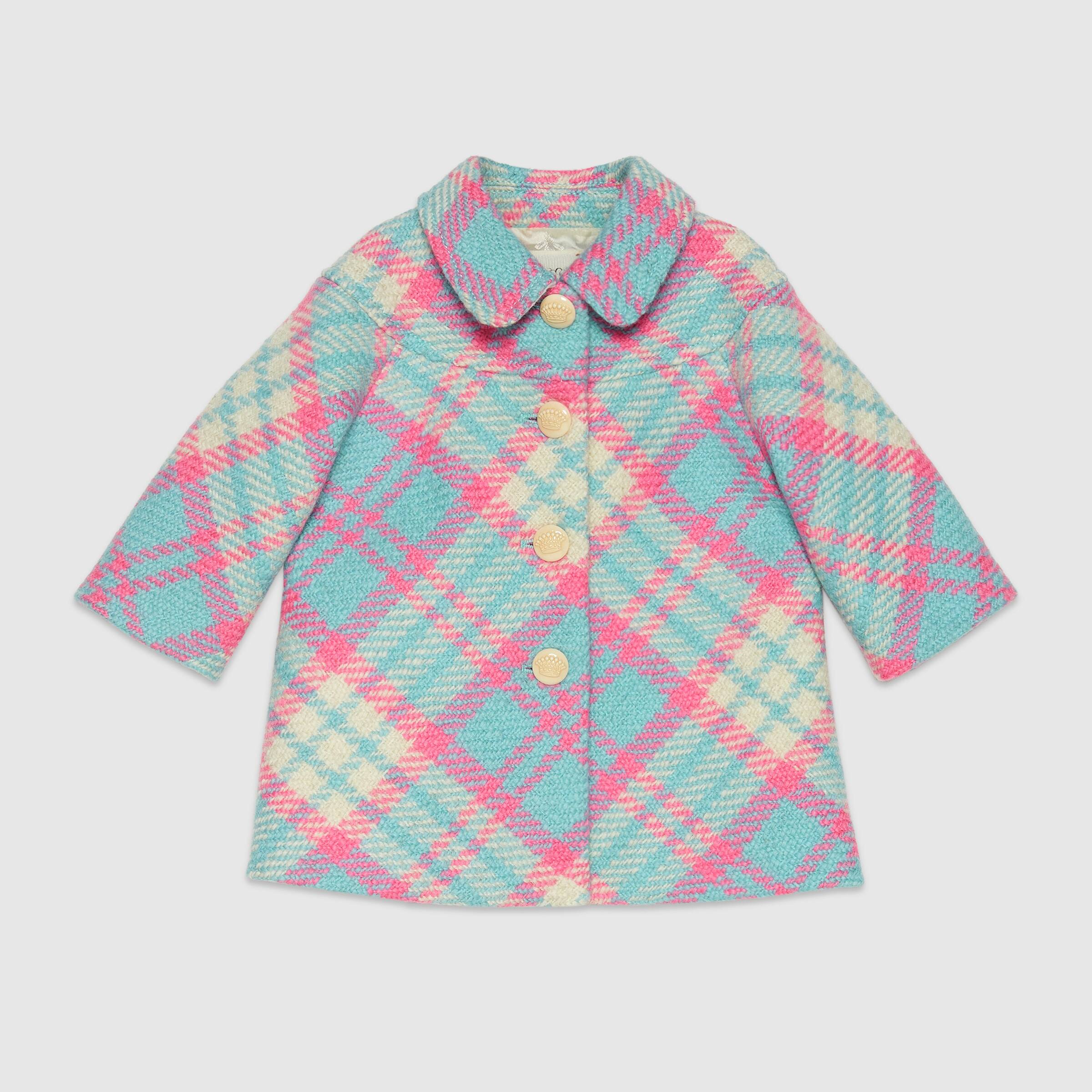 Baby Girls Pink & Light Blue Wool Coat