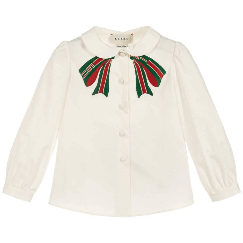 Baby Girls White Embroidered Cotton Shirt