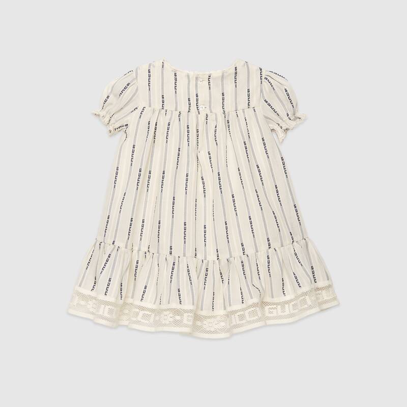 Baby Girls Ivory & Blue Logo Cotton Dress