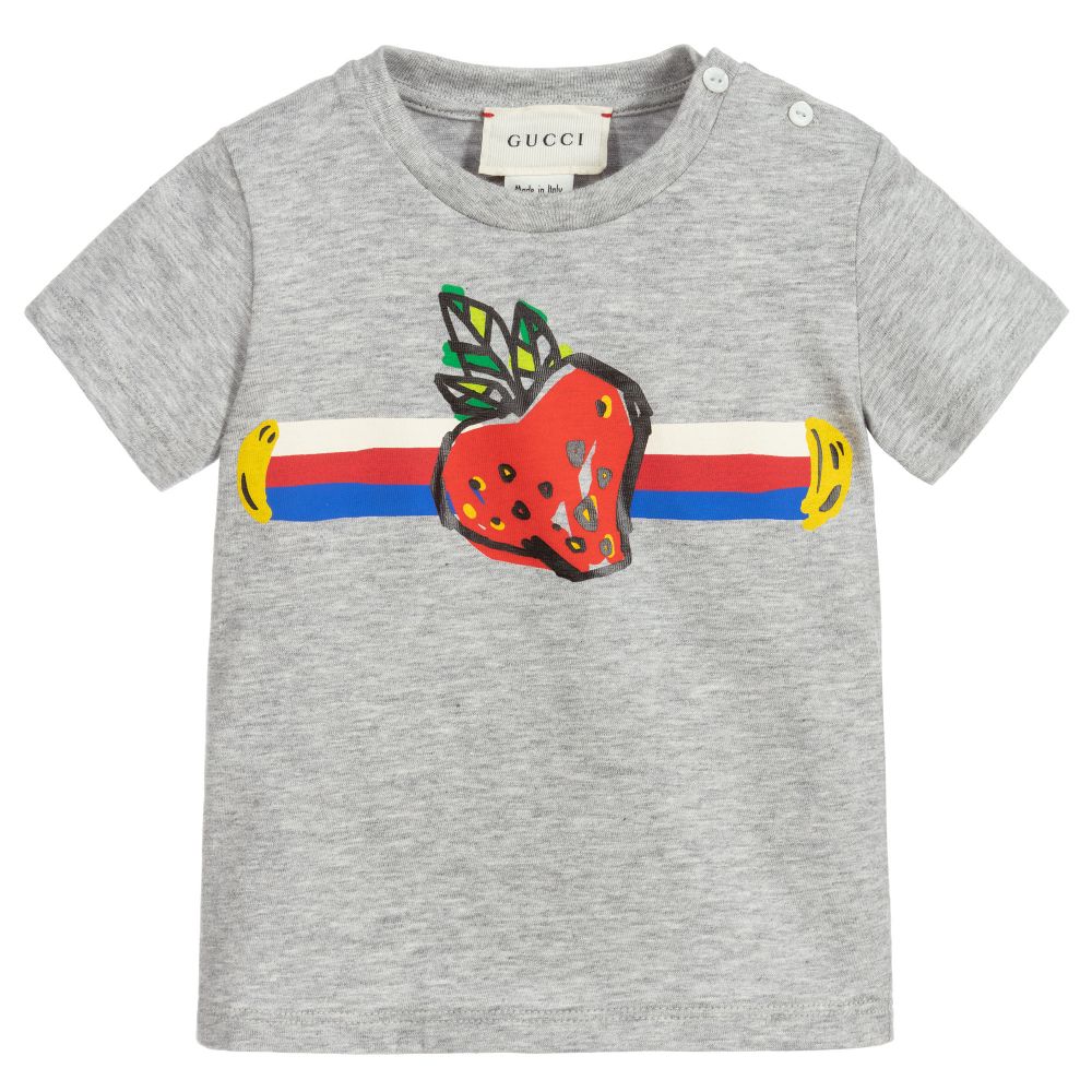 Baby Girls Grey Printed Cotton T-shirt