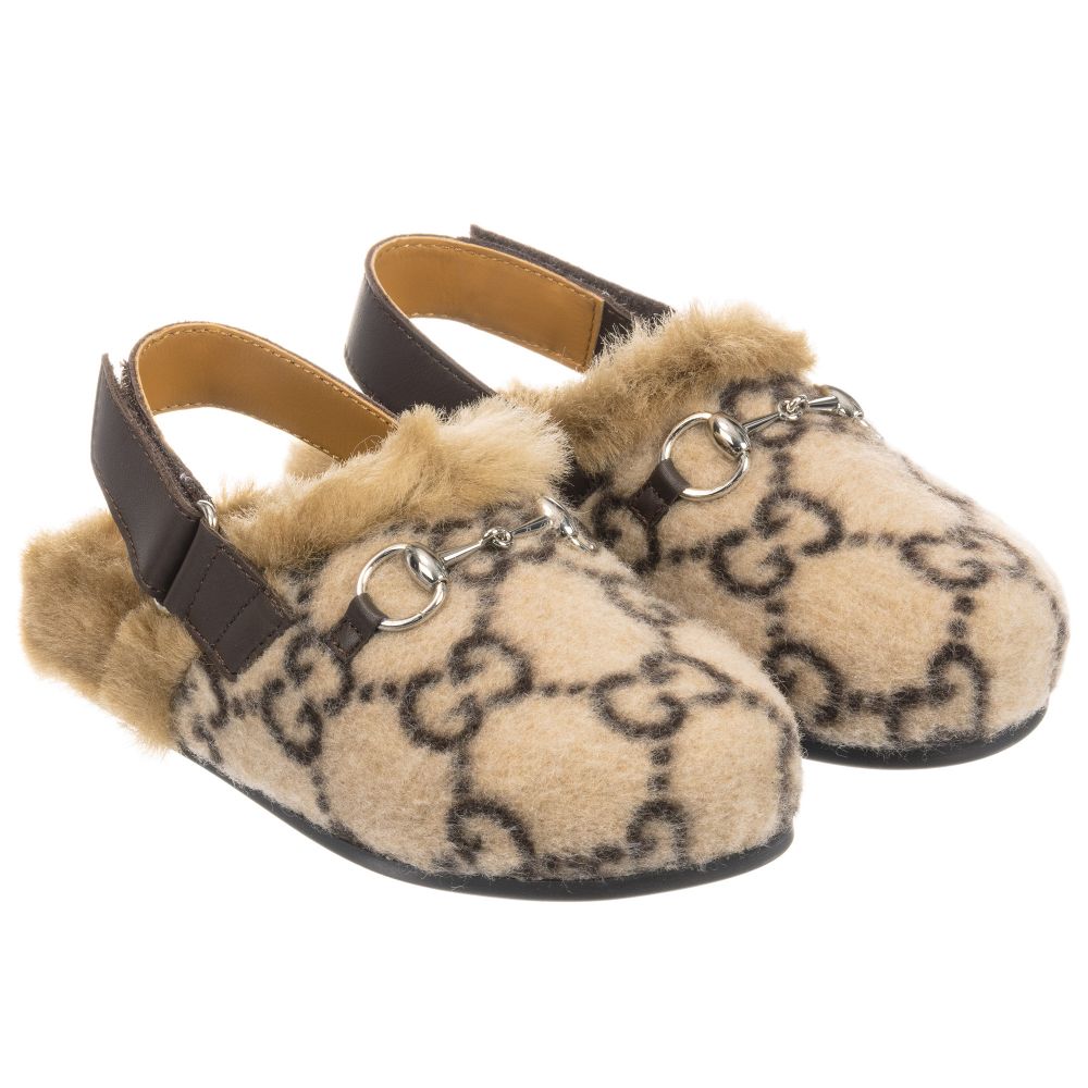 Girls Beige GG Faux Fur Shoes