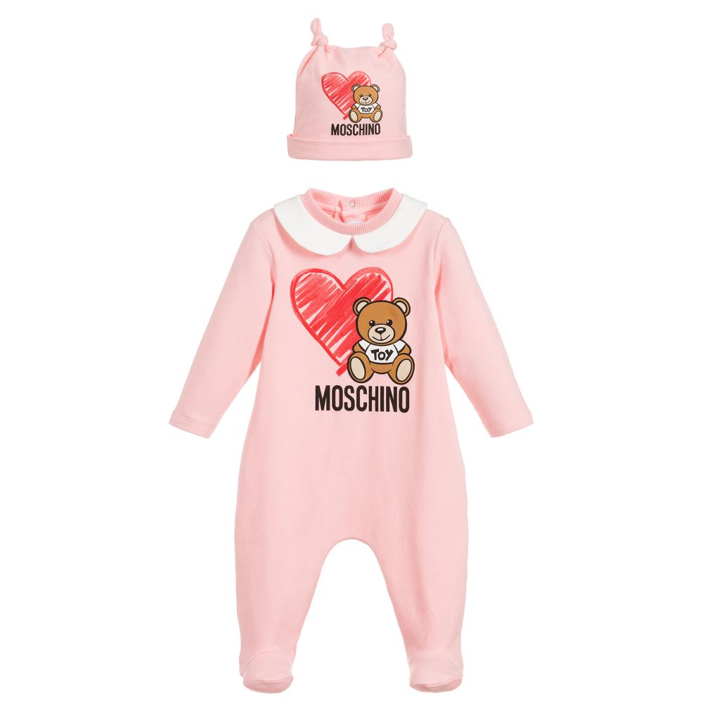 Baby Girls Pink Logo Cotton Babysuit