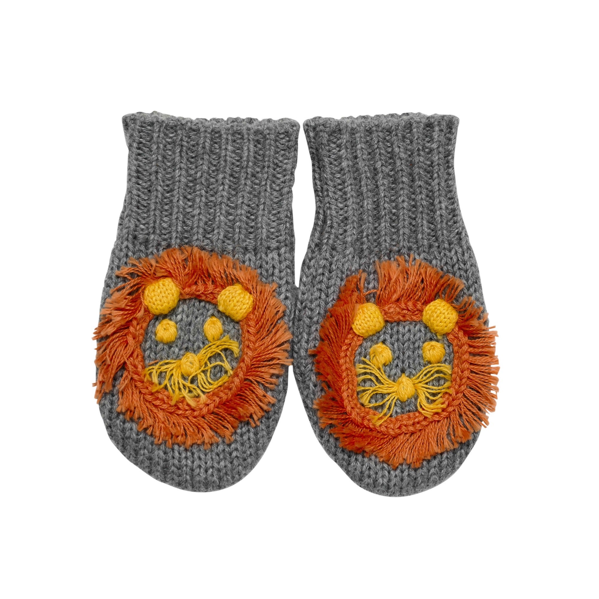 Baby Pale Grey Embroidered Lion Trims 'Mopsey' Mitten - CÉMAROSE | Children's Fashion Store
