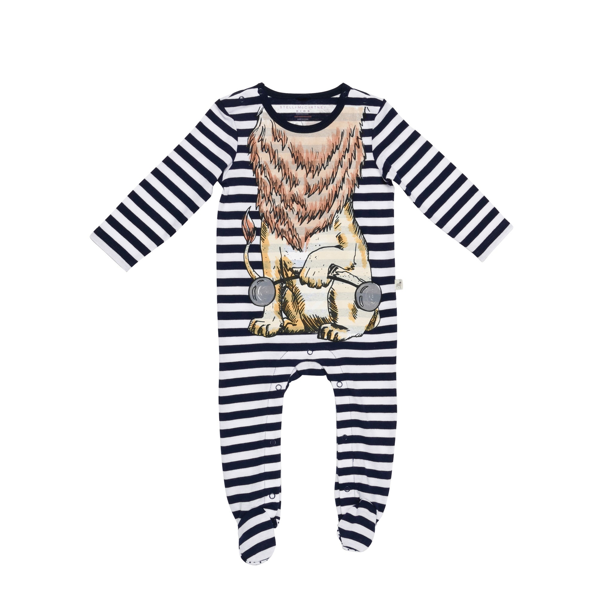 Baby Navy Blue Stripe Lion Printed 'Twiddle' Babygrow - CÉMAROSE | Children's Fashion Store