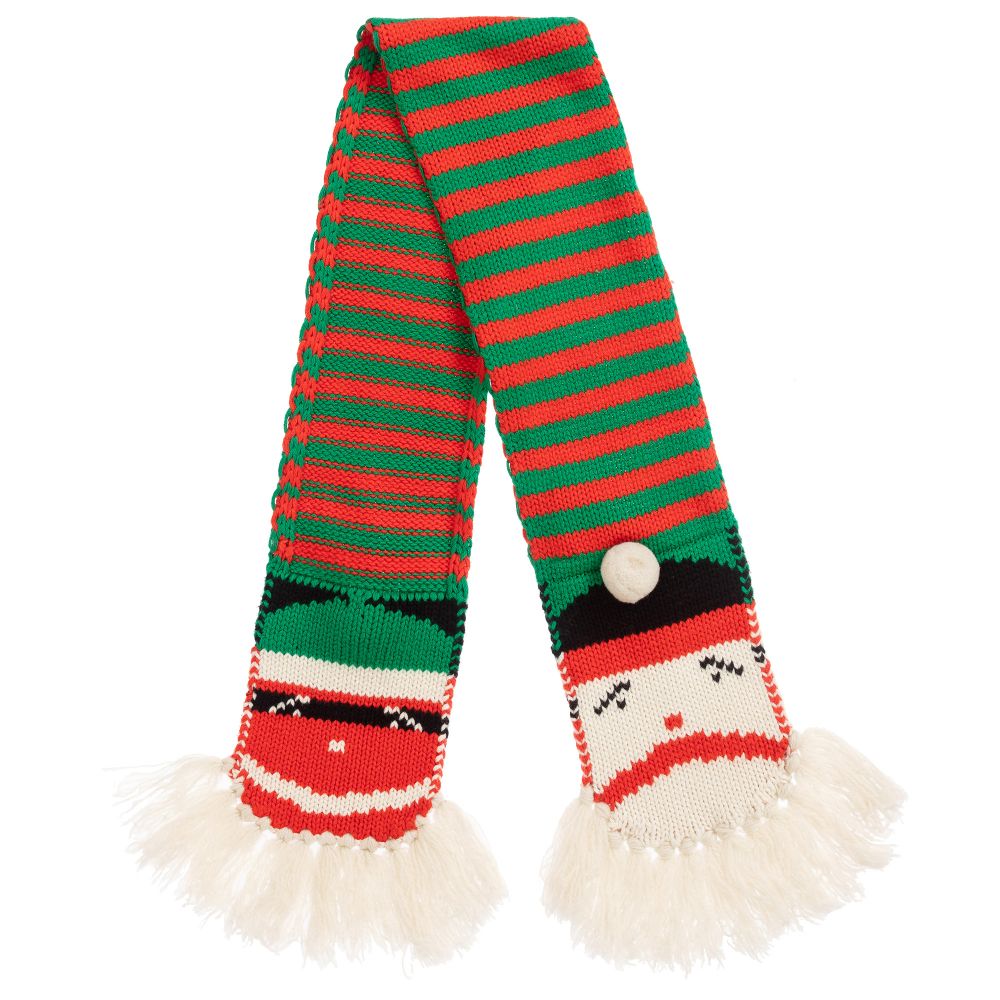 Girls Red & Green Cotton Scarf Set