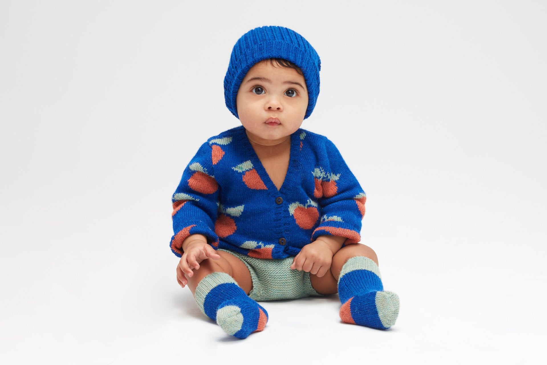 Girls Blue Pattern Alpaca Cardigan
