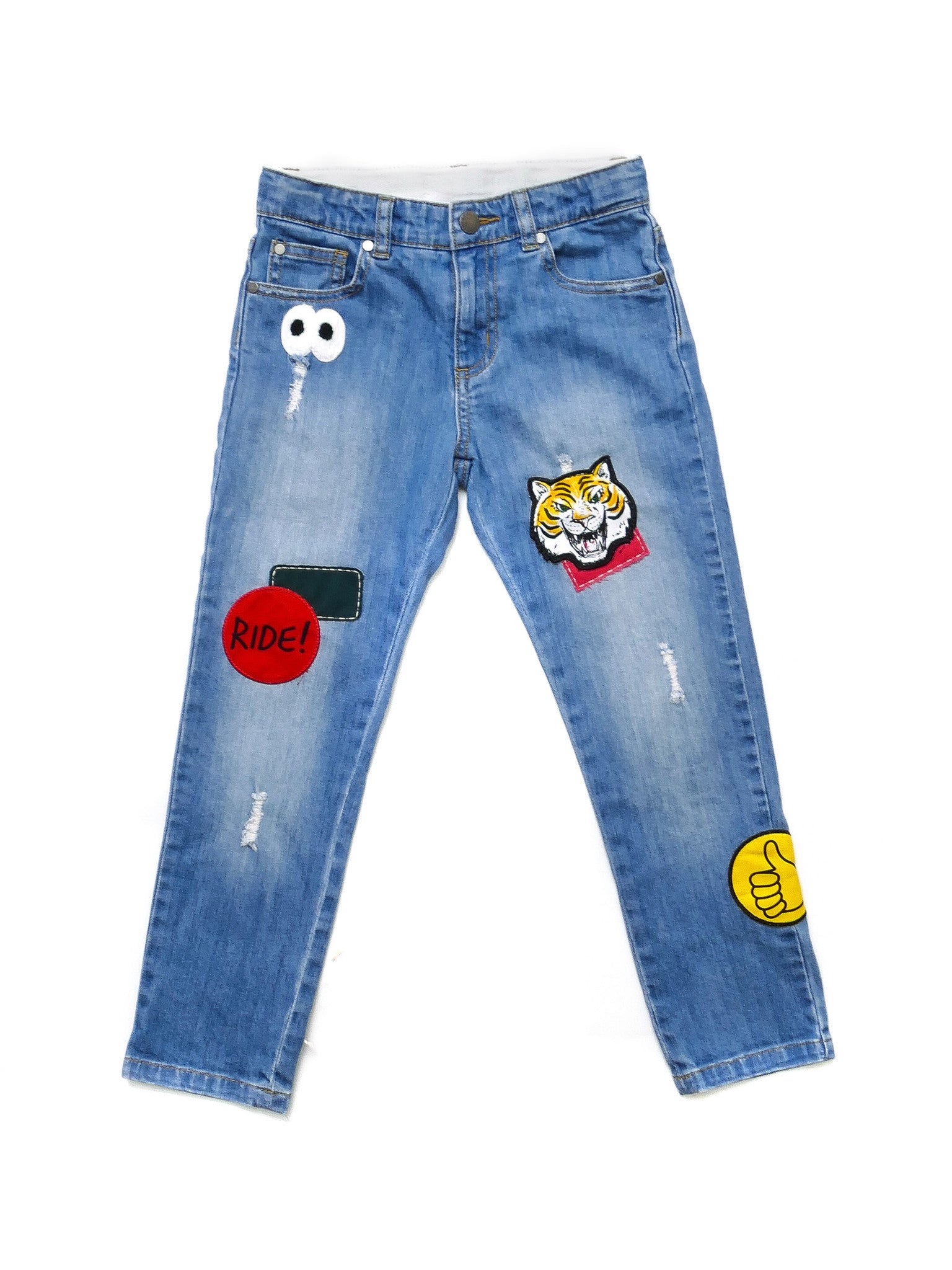 Girls Blue Denim Embroidered Trim 'dandy' Jeans - CÉMAROSE | Children's Fashion Store