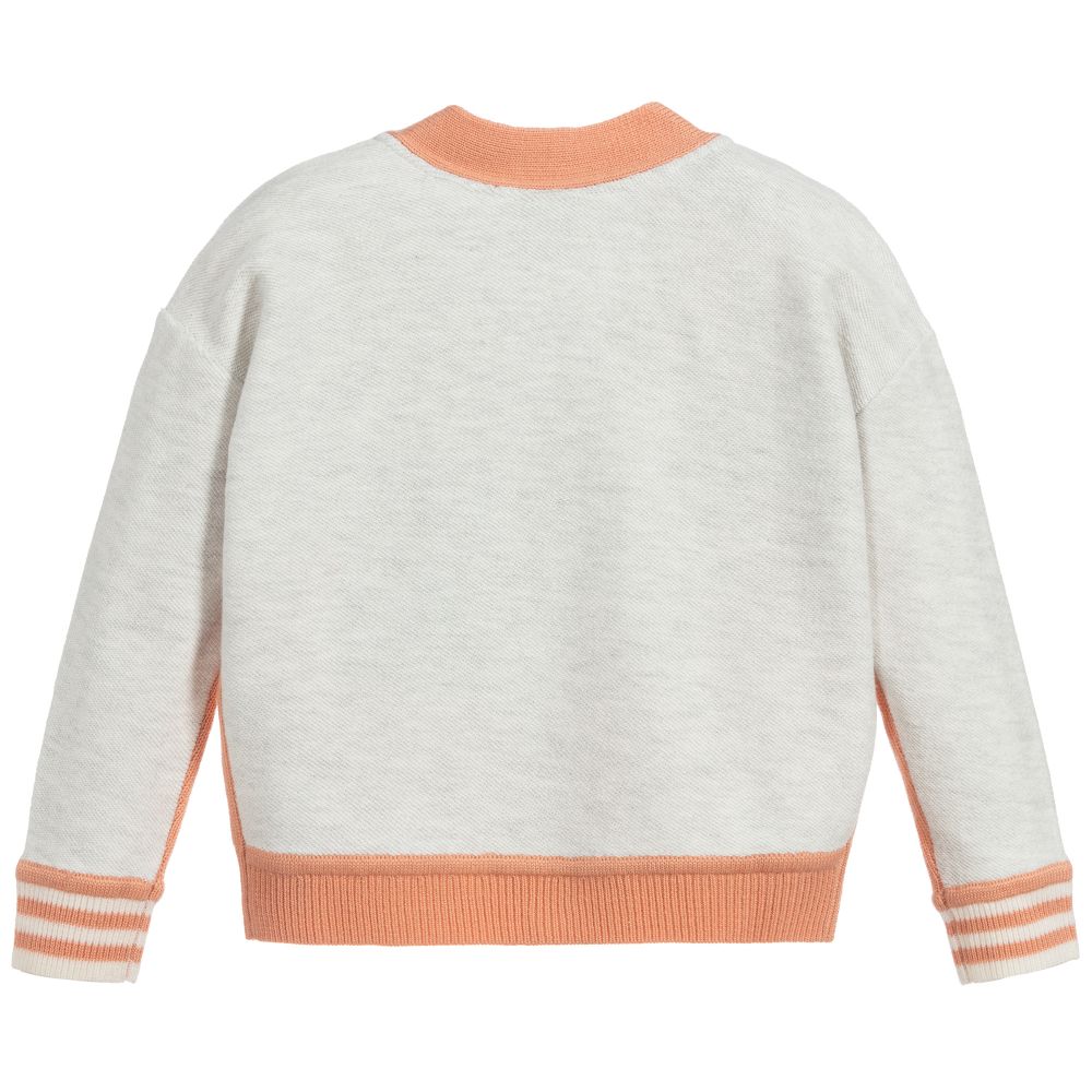 Girls Peach Logo Wool Cardigan