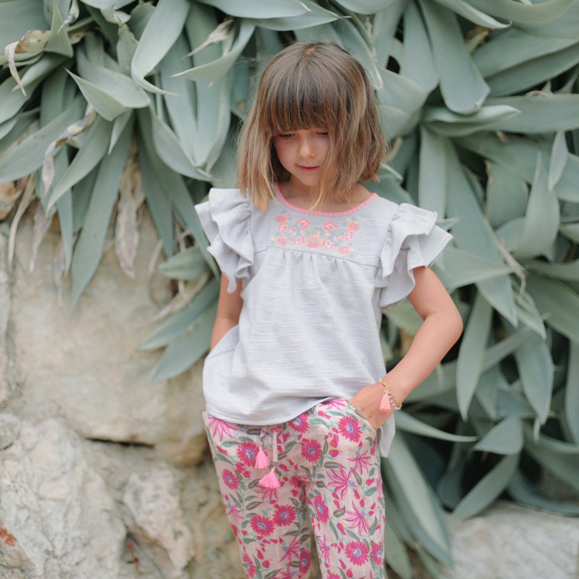 Girls White Flower "Twinkle" Pants