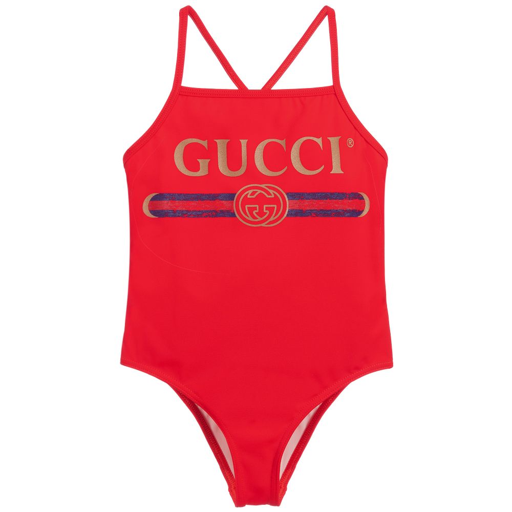 Girls Red Logo Swimsuit