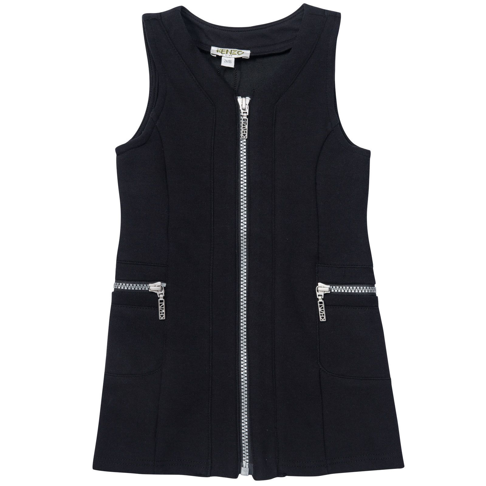Girls Black Sleeveless Zip-up Dress With Pockets - CÉMAROSE | Children's Fashion Store - 1