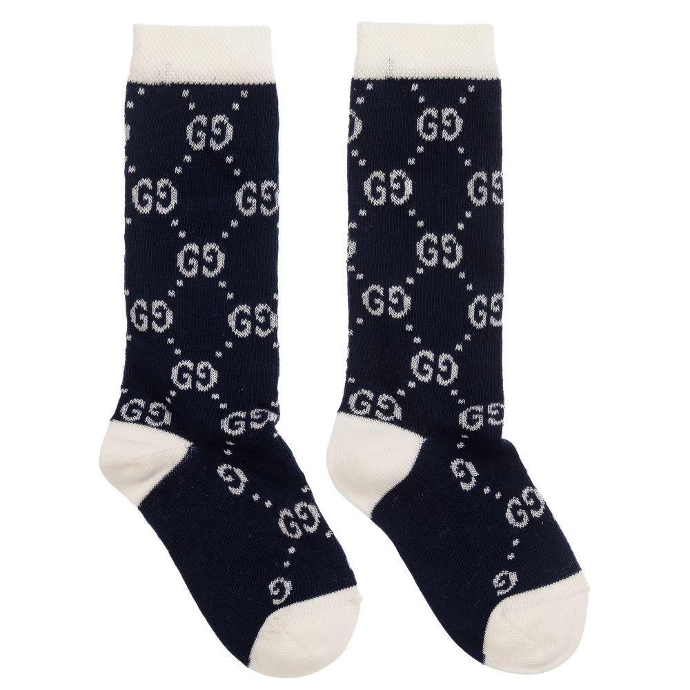 Girls Navy & Ivory Cotton Socks