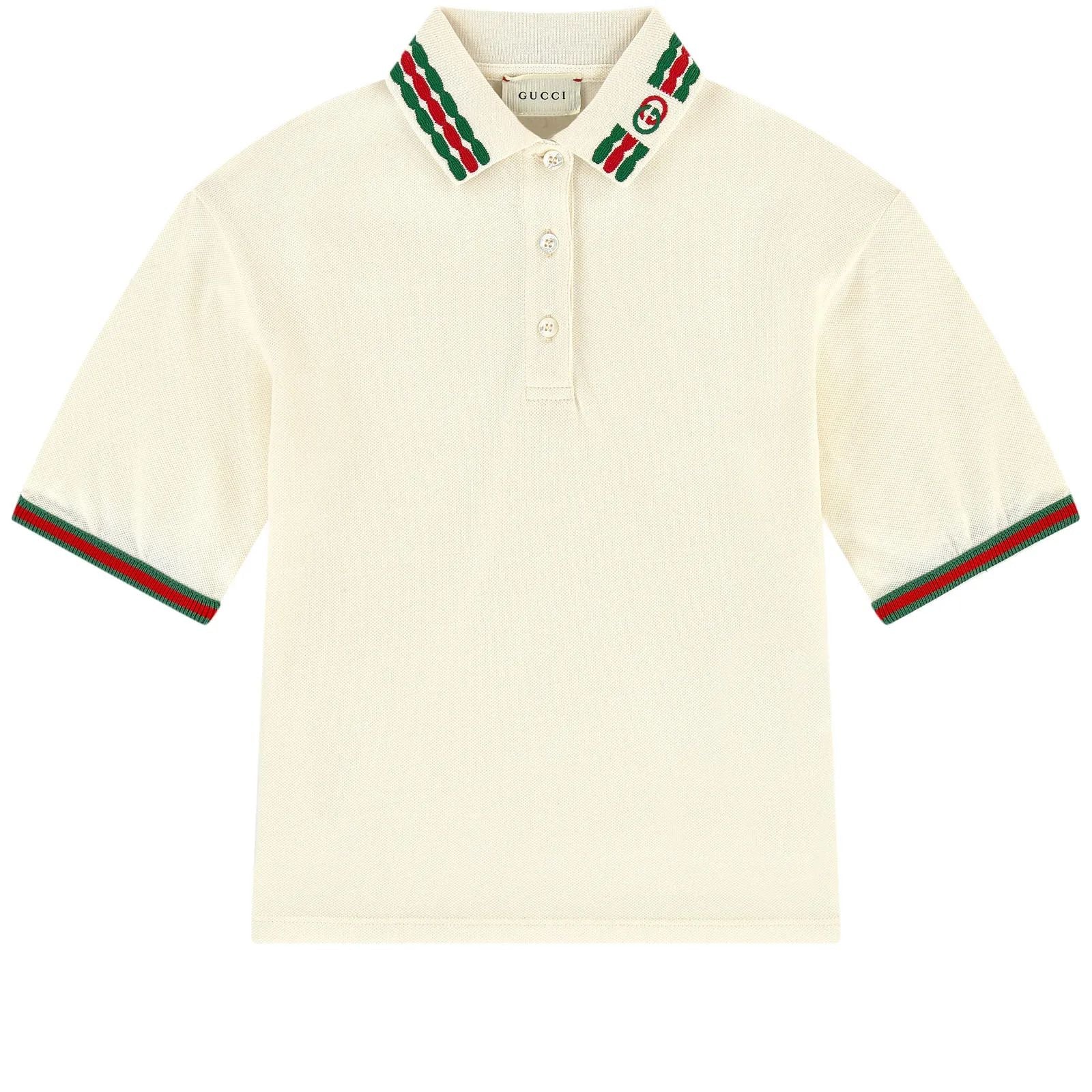 Girls White Cotton Polo Shirt