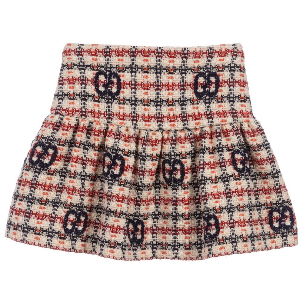 Girls Ivory & Blue Wool Skirt