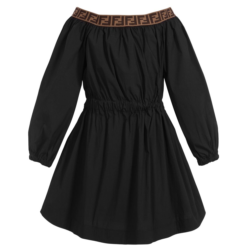 Girls Black Logo Cotton Dress