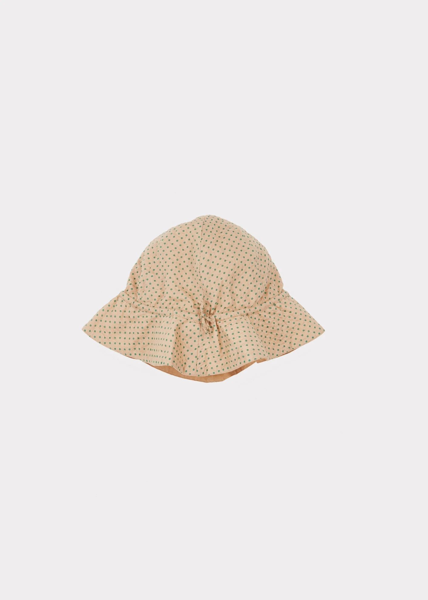 Girls Khaki & Green Dots Cotton Hat
