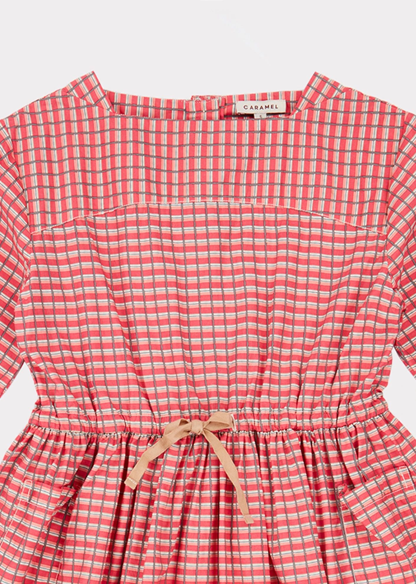 Girls Red Check Cotton Dress