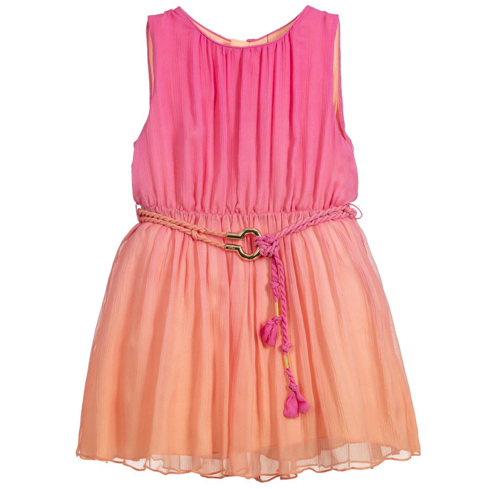 Girls Bright Pink Silk Dress