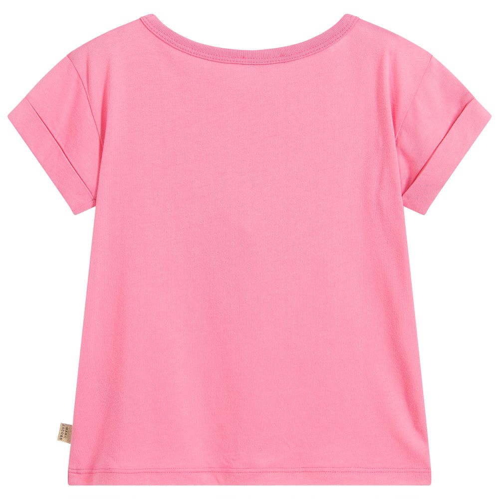 Girls Pink Pattern Cotton T-shirt