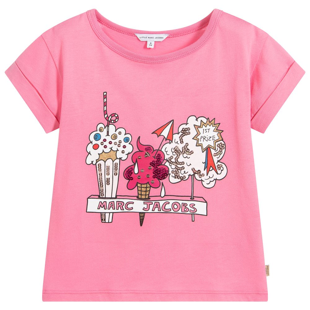 Girls Pink Pattern Cotton T-shirt