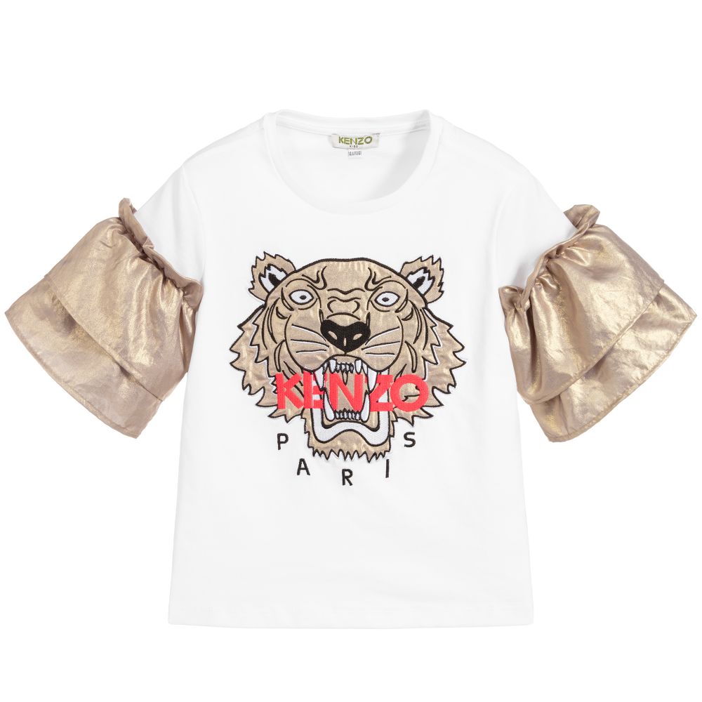 Girls White & Gold Tiger T-shirt