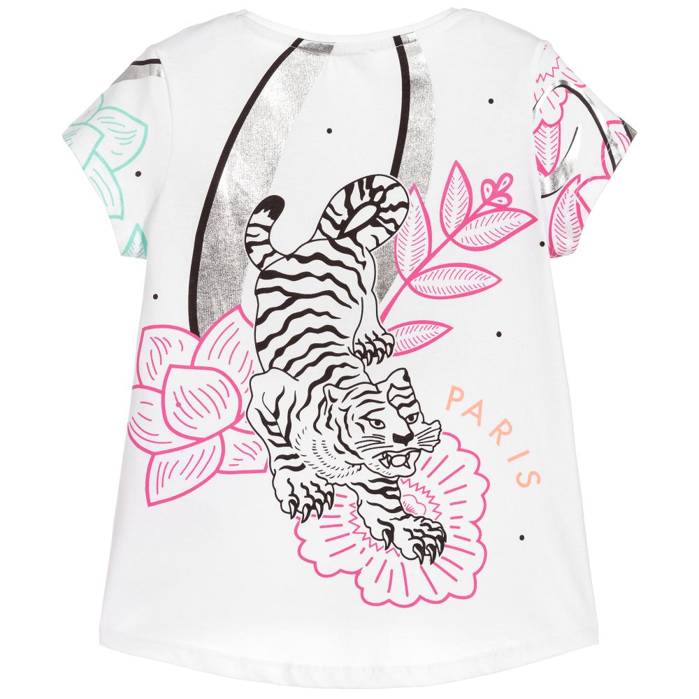 Girls White Logo Cotton T-shirt