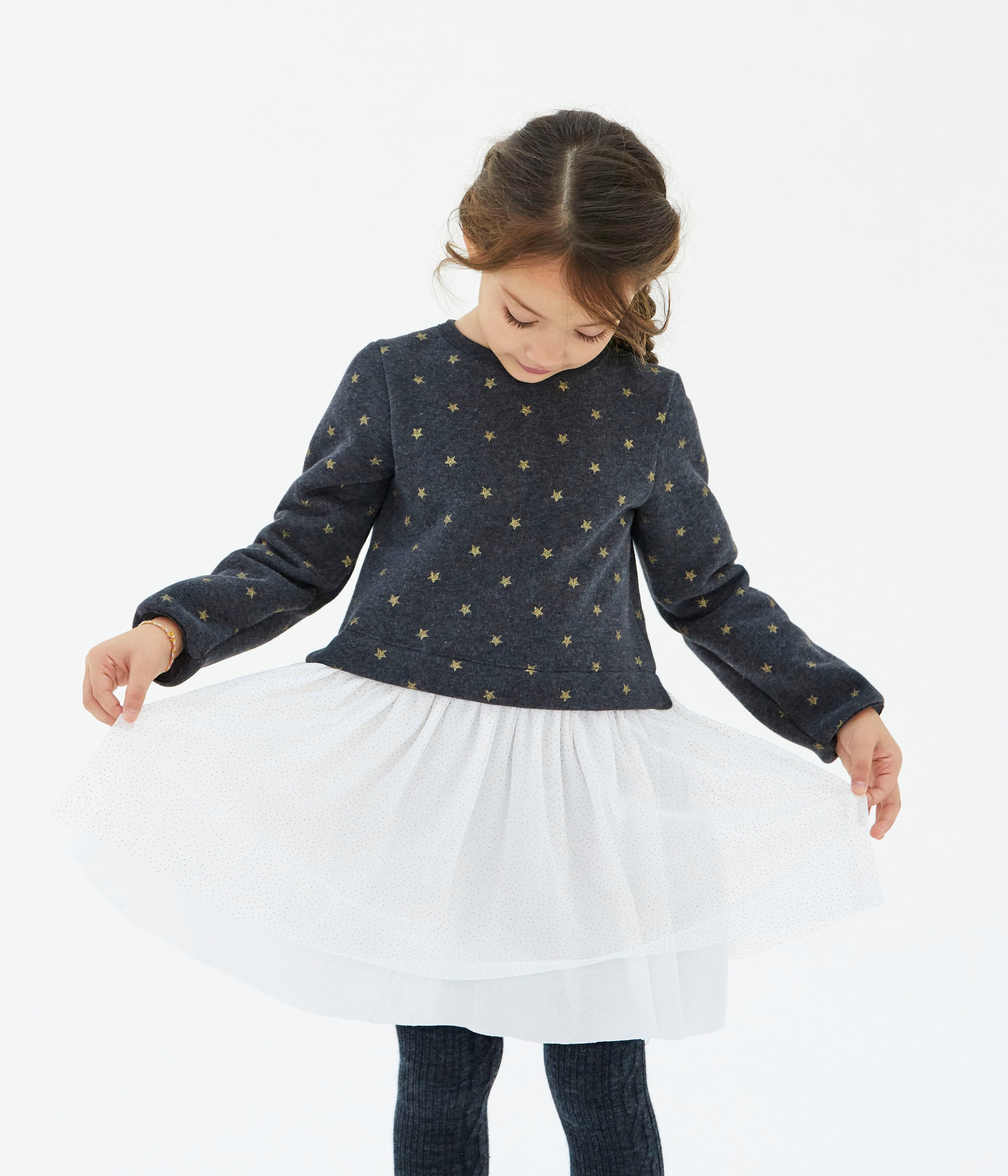 Girls Grey & White Dress
