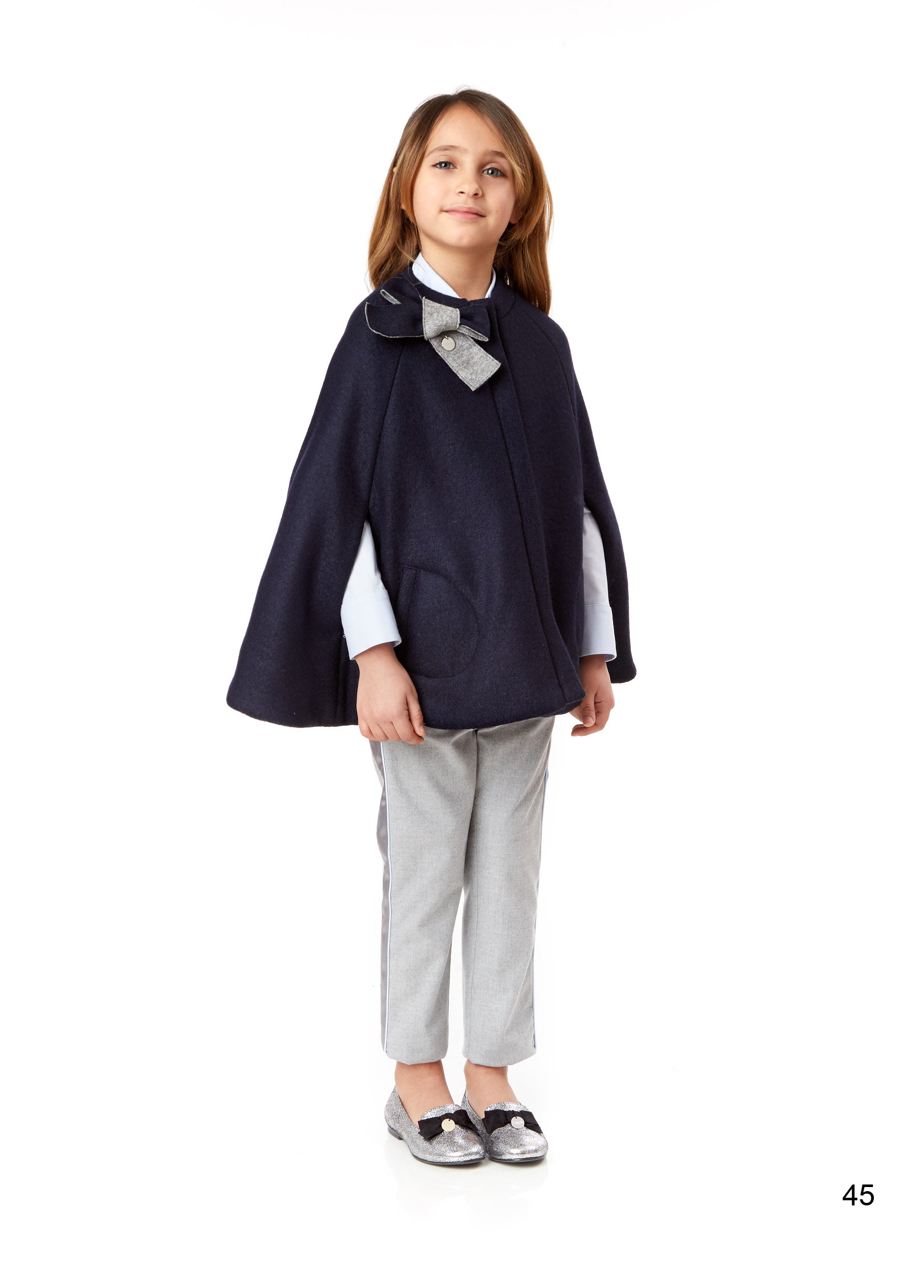 Girls Blue Grigio Wool Cape