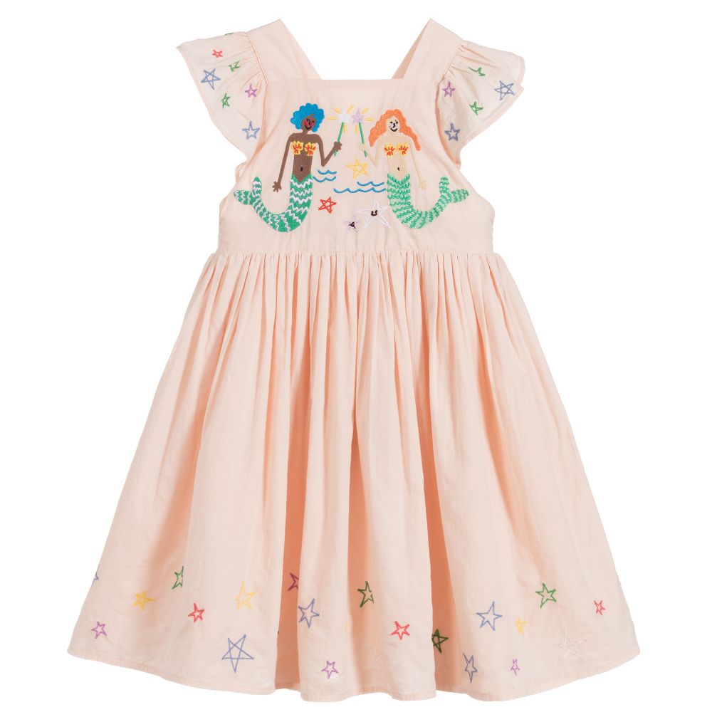 Girls Pink Embroidered Cotton Dress