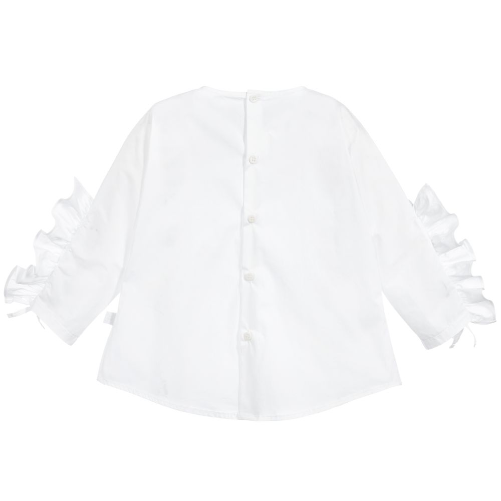 Girls White Cotton Ruffled Blouse