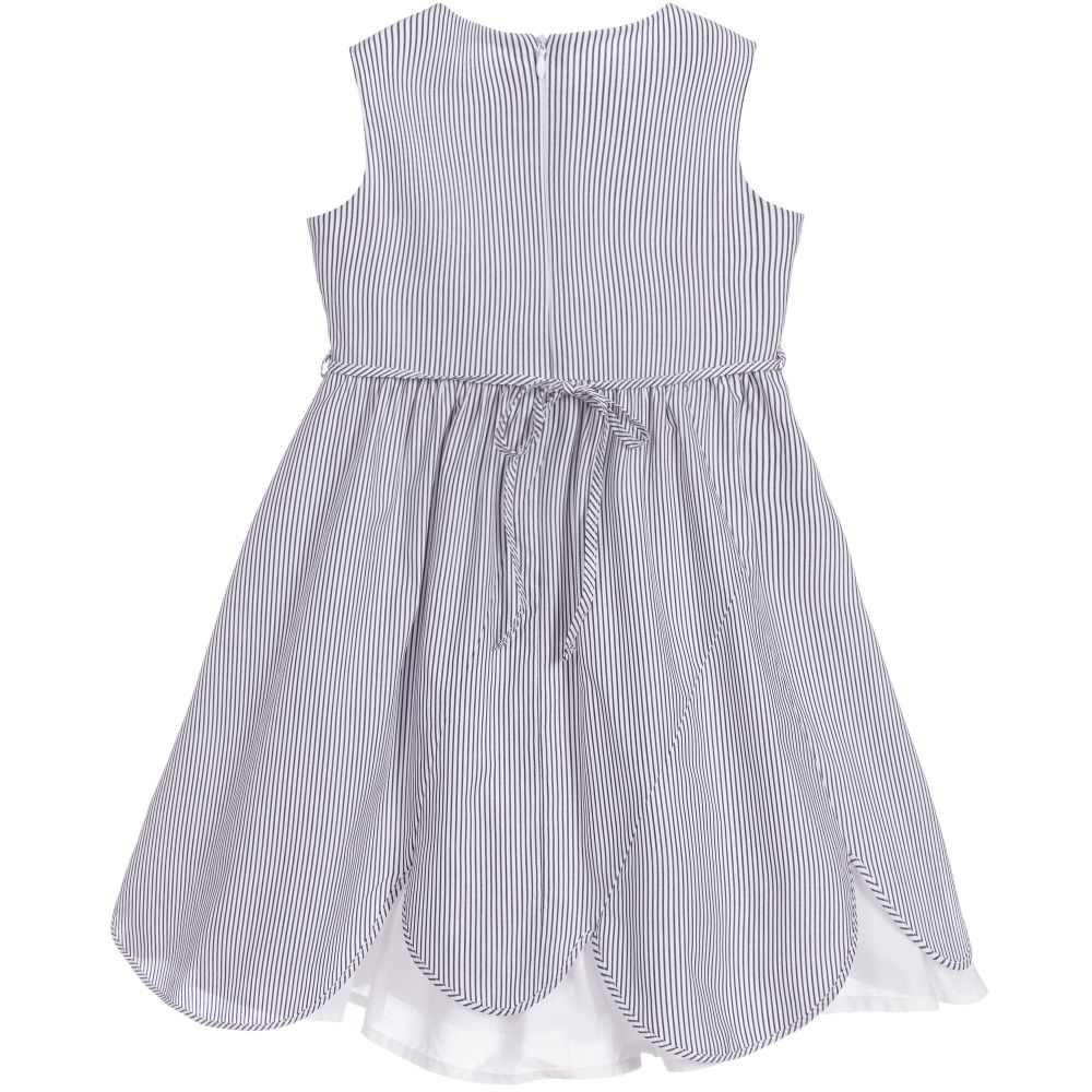Girls Navy Blue Striped Cotton Dress