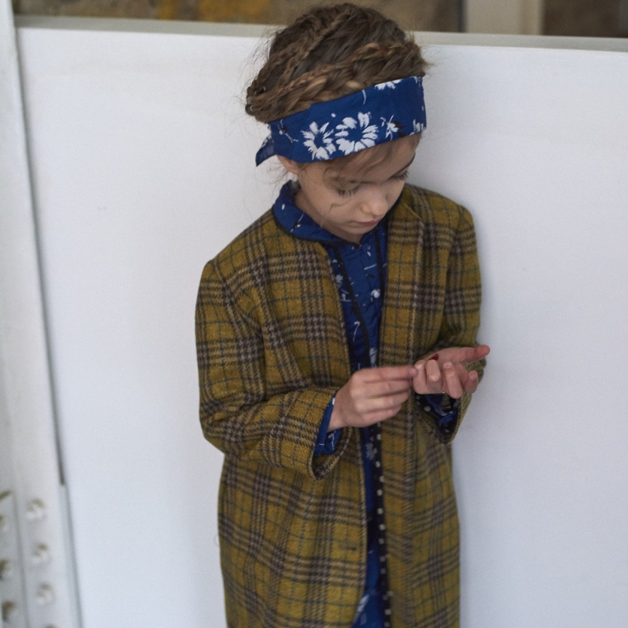 Girls Onion Check Wool Coat