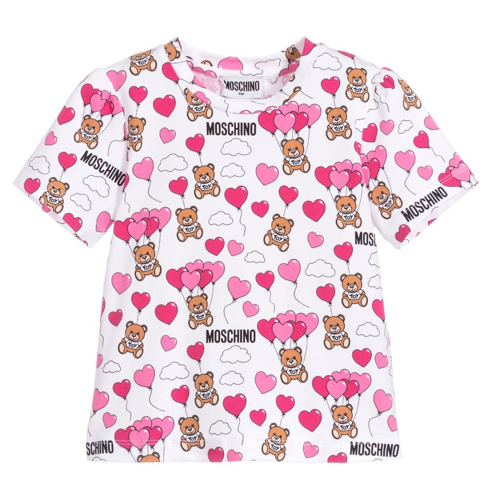 Girls White & Pink Logo Cotton T-shirt