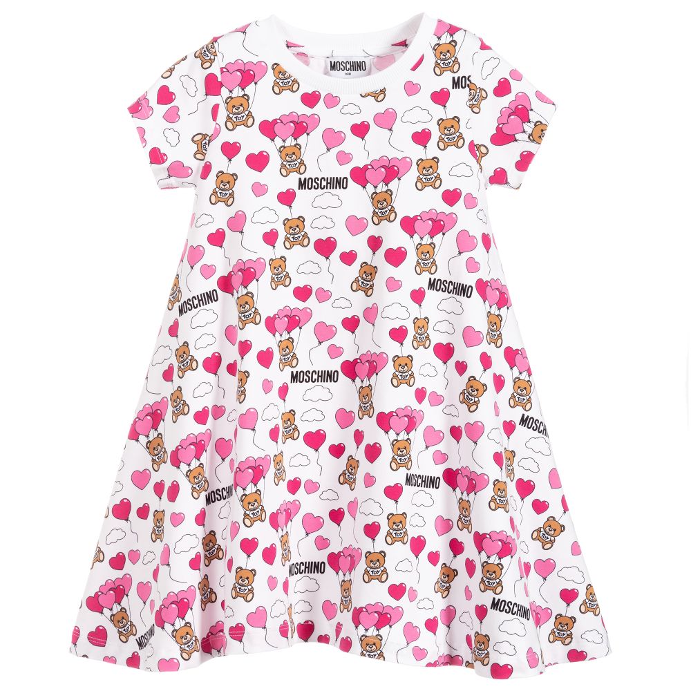 Girls White Balloon Cotton Dress