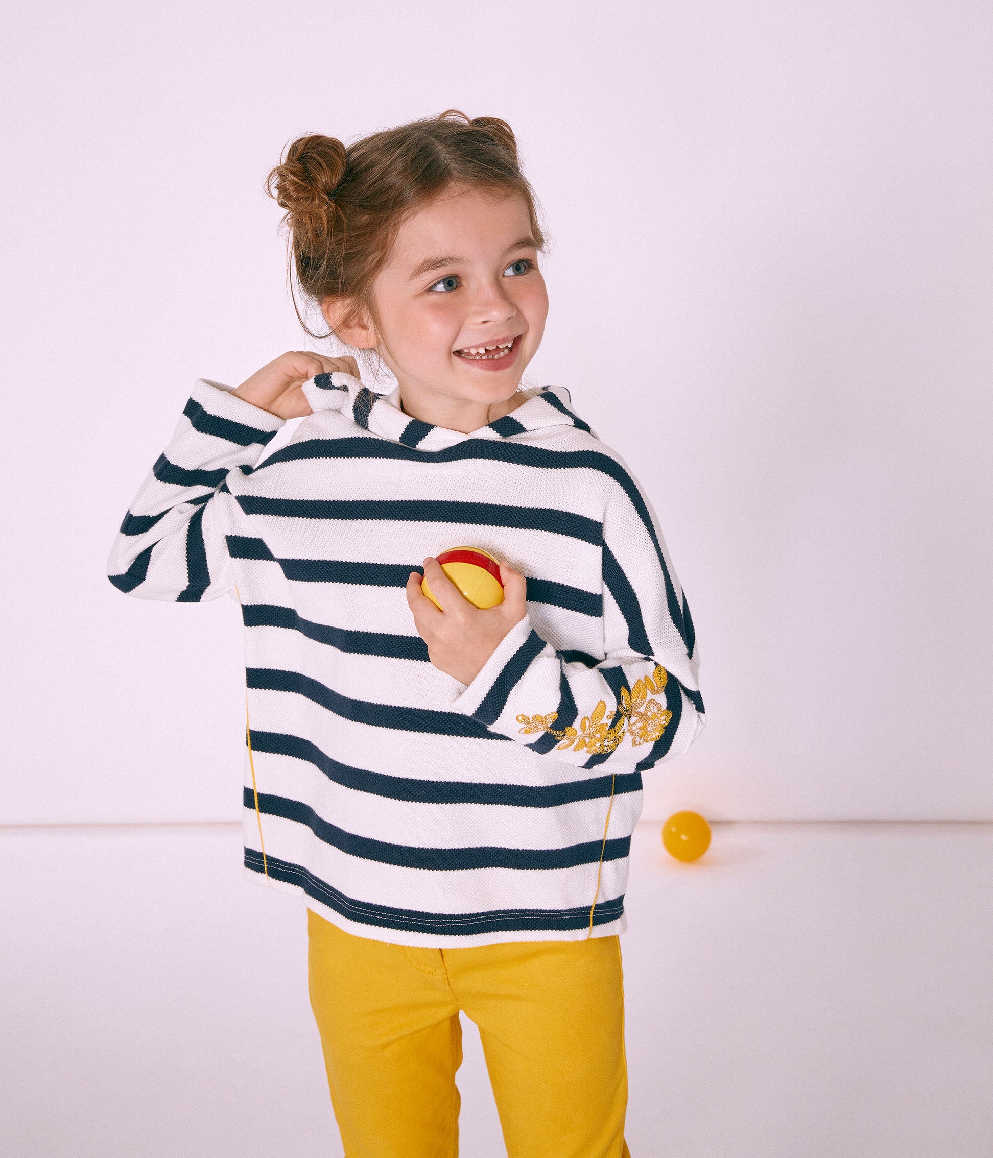 Girls White & Black Stripe Sweatshirt