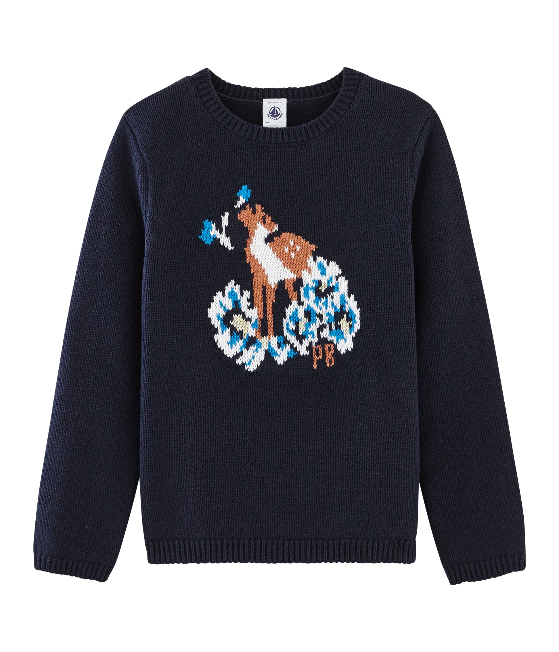Girls Blue Embroidered Cotton Sweater