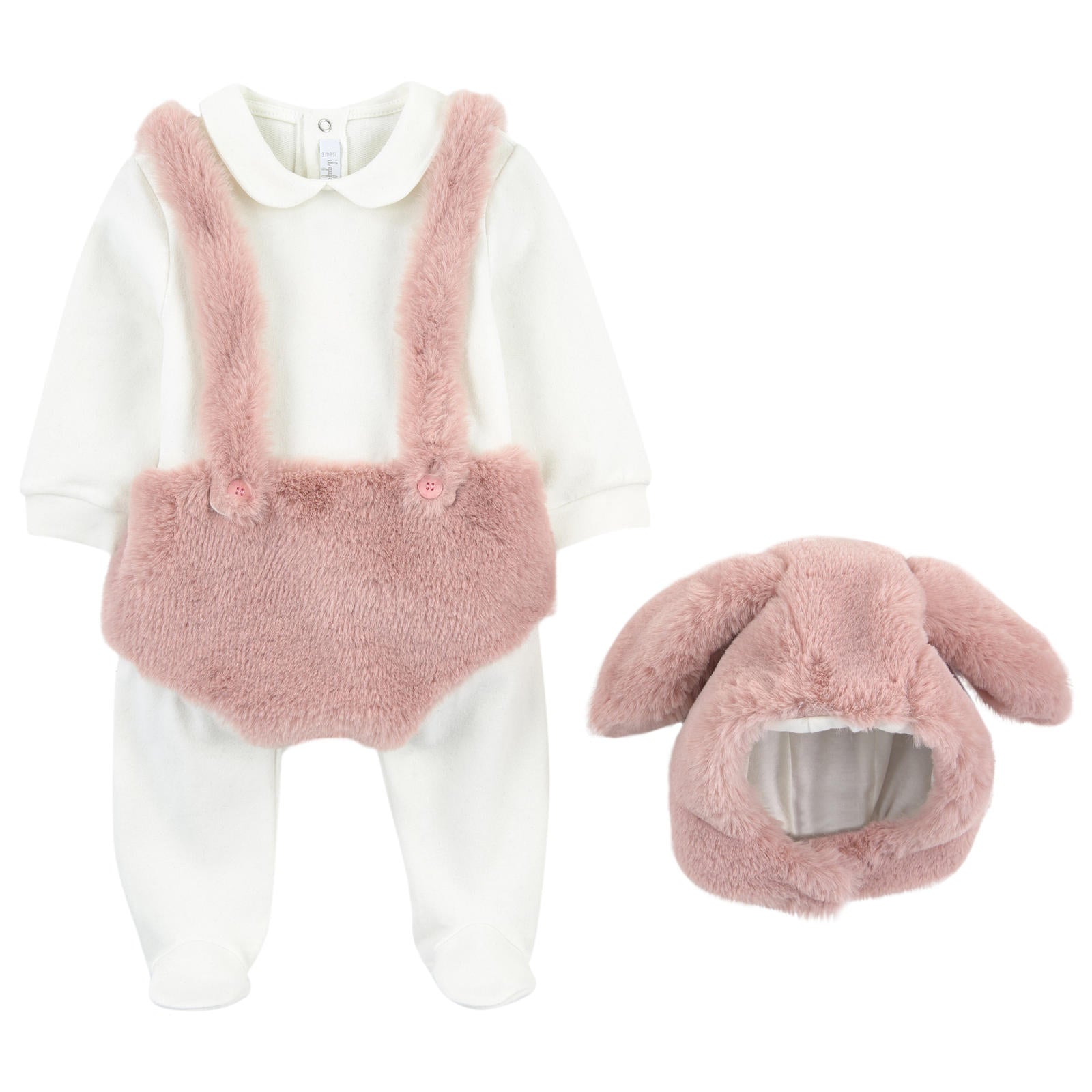 Baby Girls White & Pink Cotton Romper