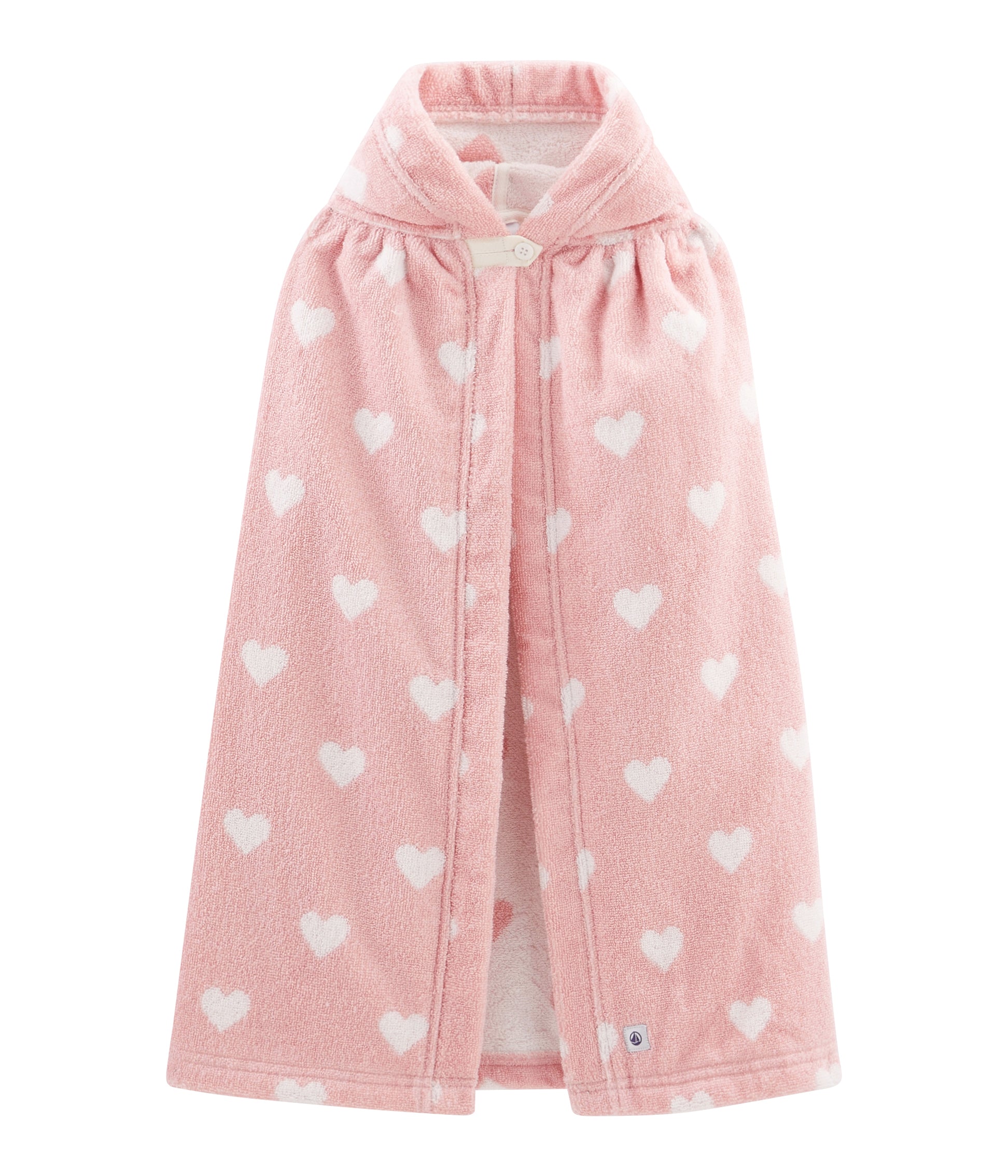 Girls Pink Heart Hooded Cotton Cape