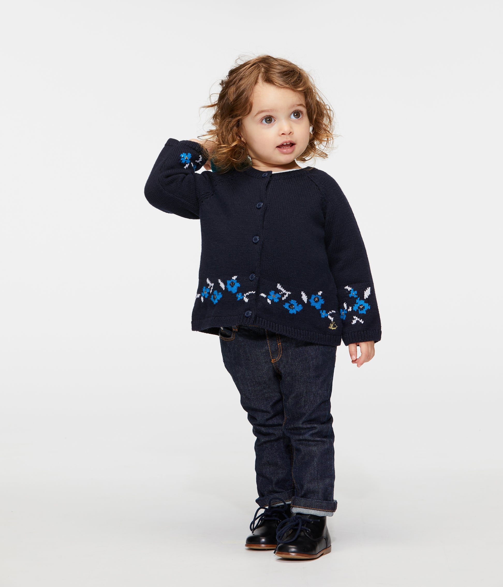 Baby Girls Blue Embroidered Cardigan