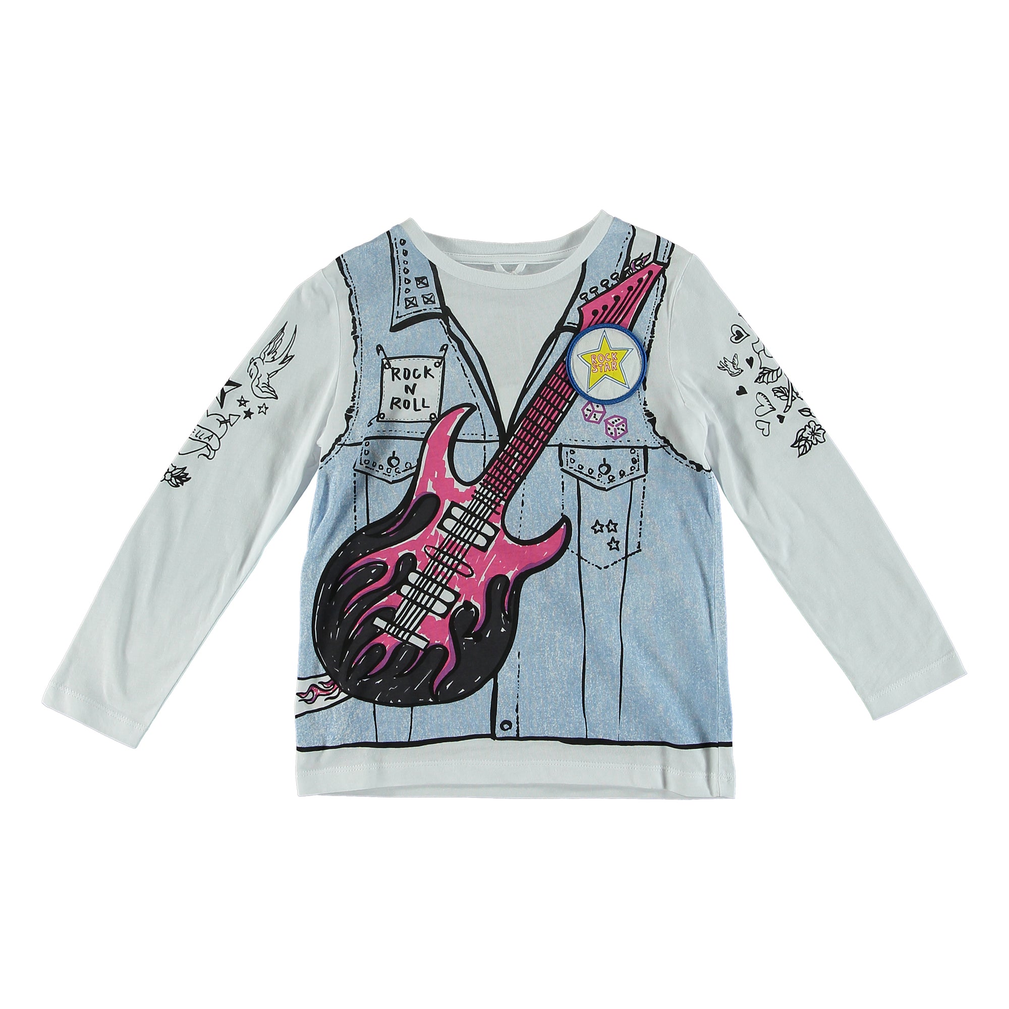 Girls & Boys White Giutar Cotton T-shirt