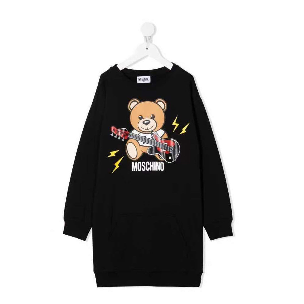 Girls Black Logo Cotton Dress