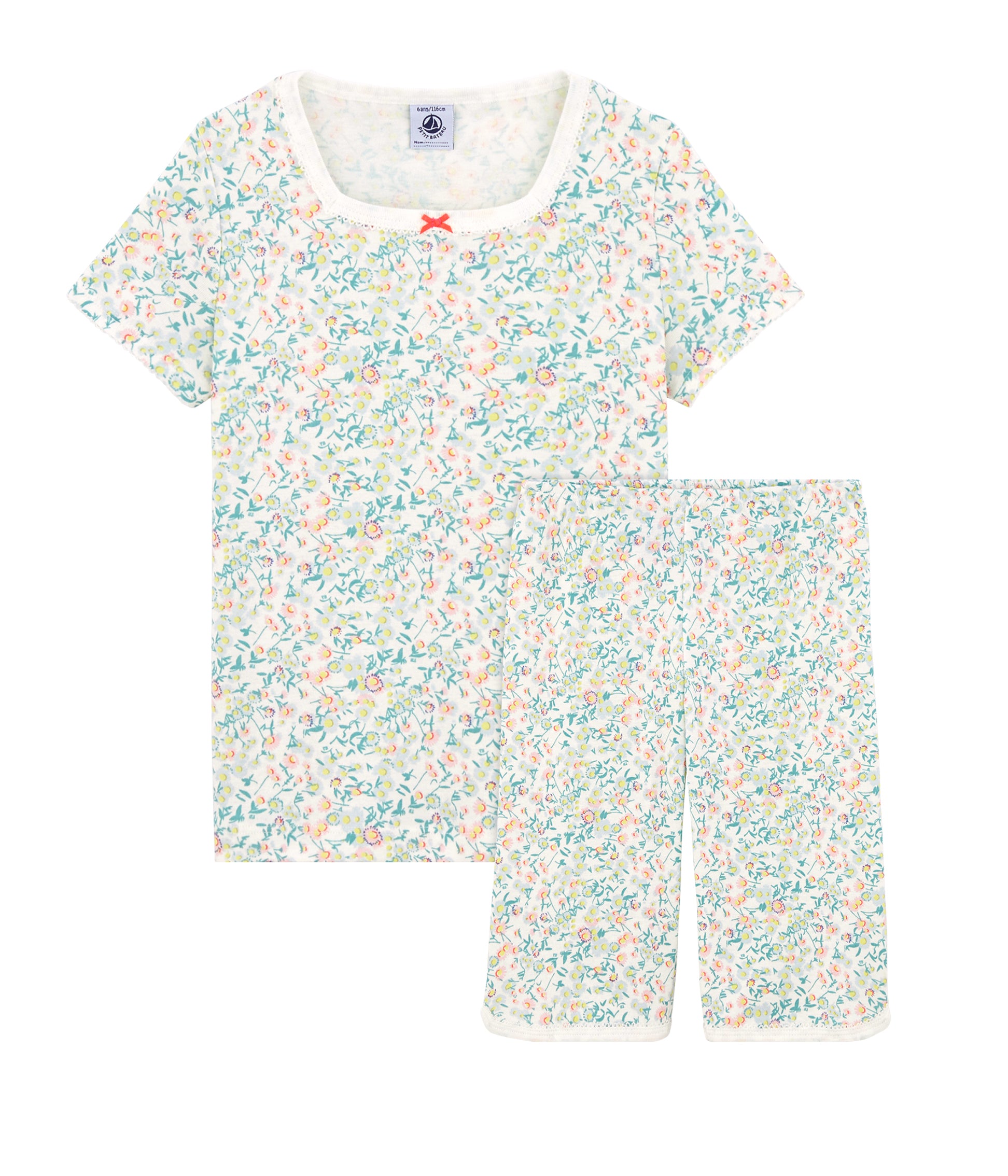 Girls Cyan Floral Cotton Nightwear Set