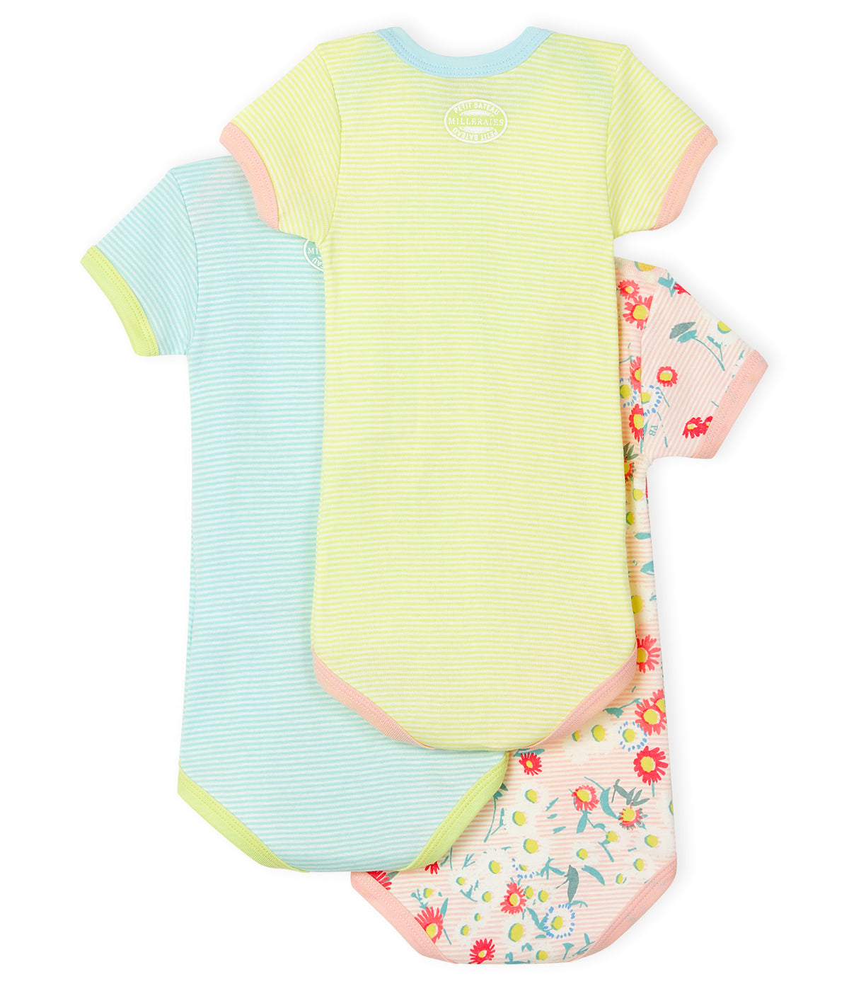 Lot de 3 grenouillères en coton multicolore pour bébé fille