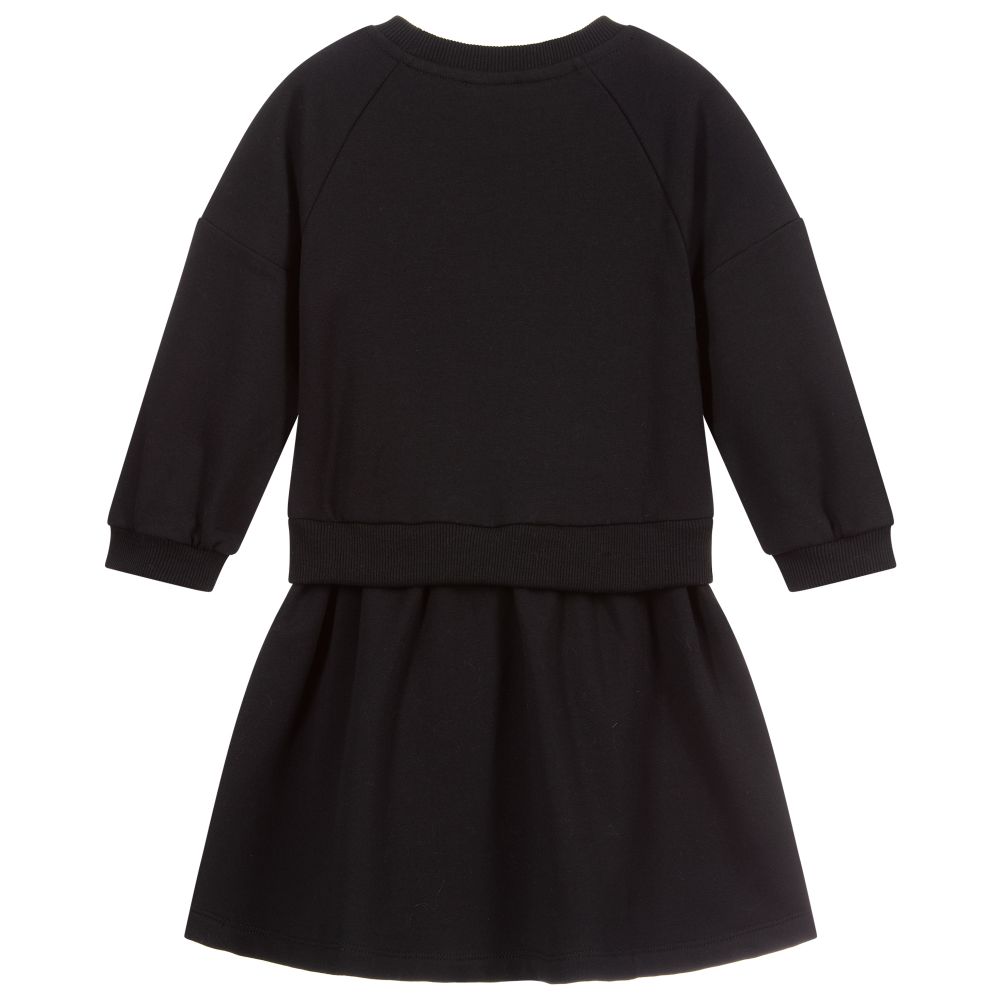 Girls Black Logo Cotton Dress