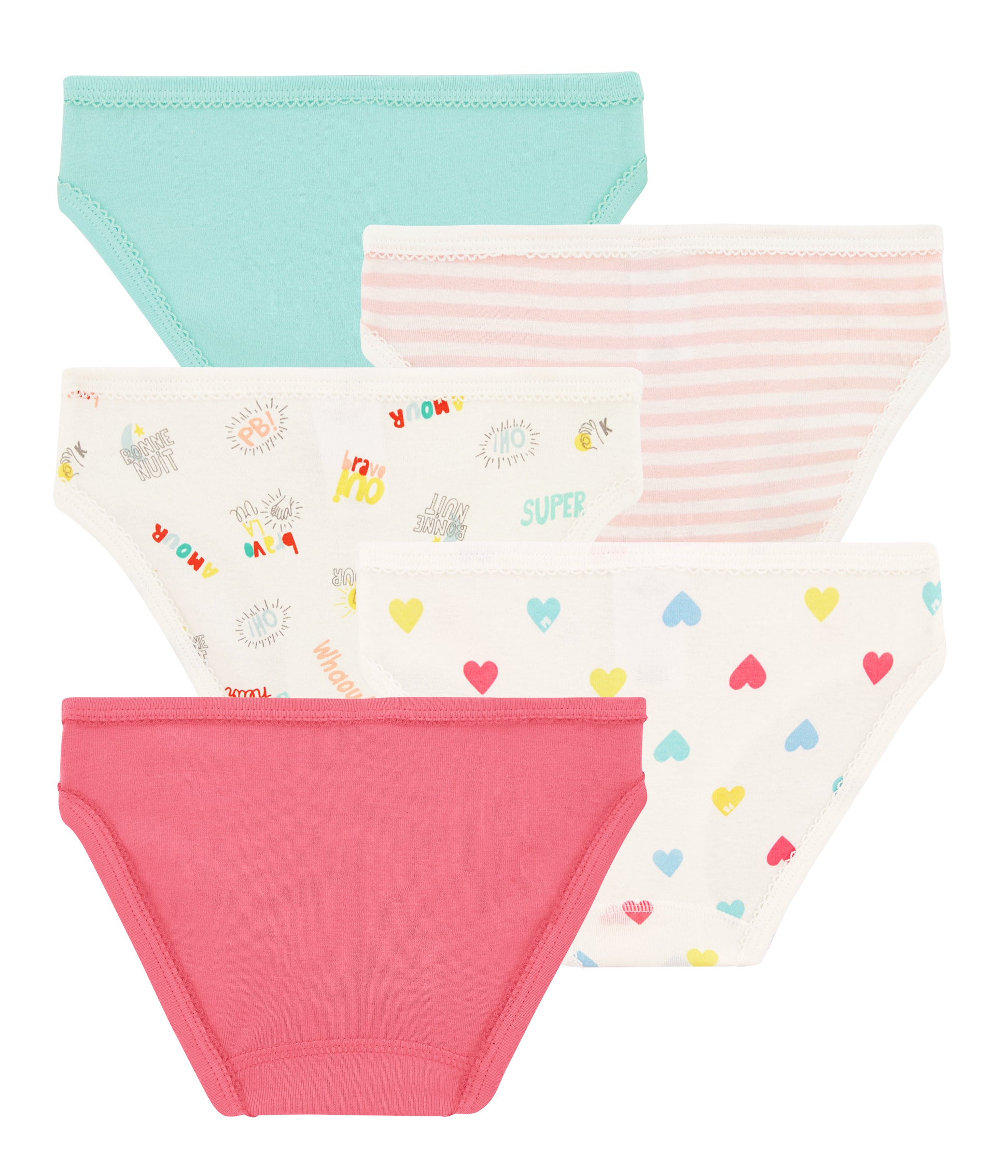 Girls Multicolor Cotton Underwear Set (5 Pack)
