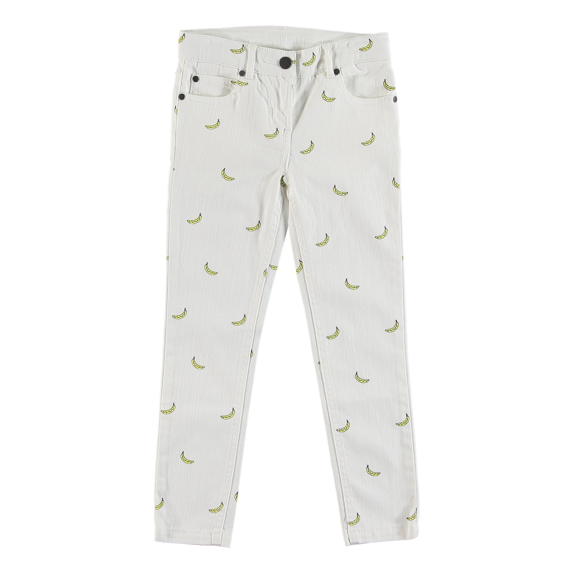 Girls White Embroidered Denim Trousers